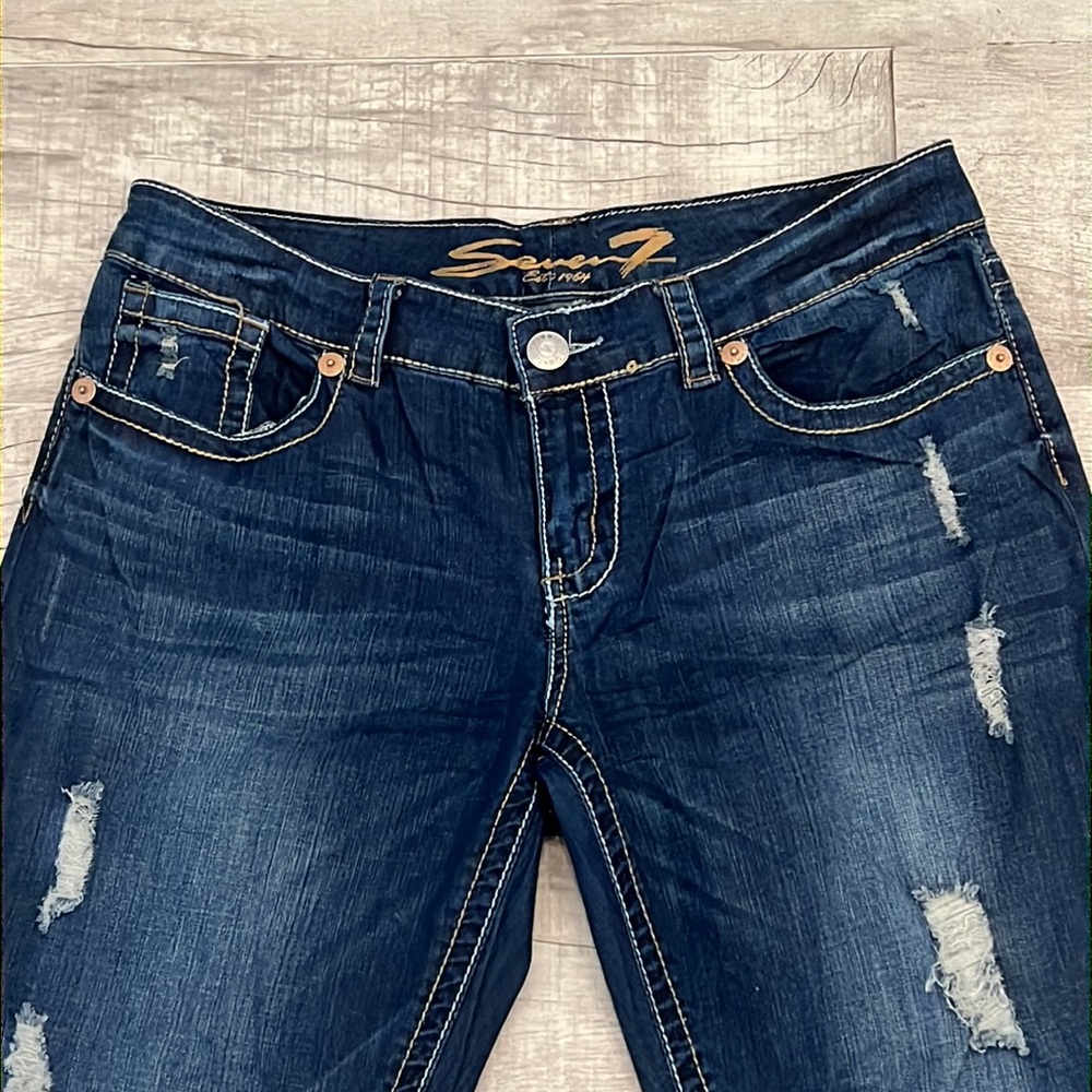 Seven7 Womens Distressed Bootcut Jeans Plus Size 14 RN 109890 Blue